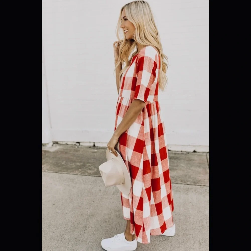 Roolee red plaid gingham Maddie mom midi maxi dress
Size: small - Picture 4 of 13